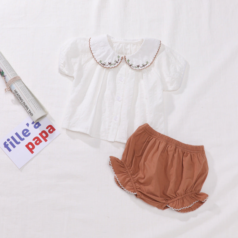 Ebroidered Blouse and Shorts Set