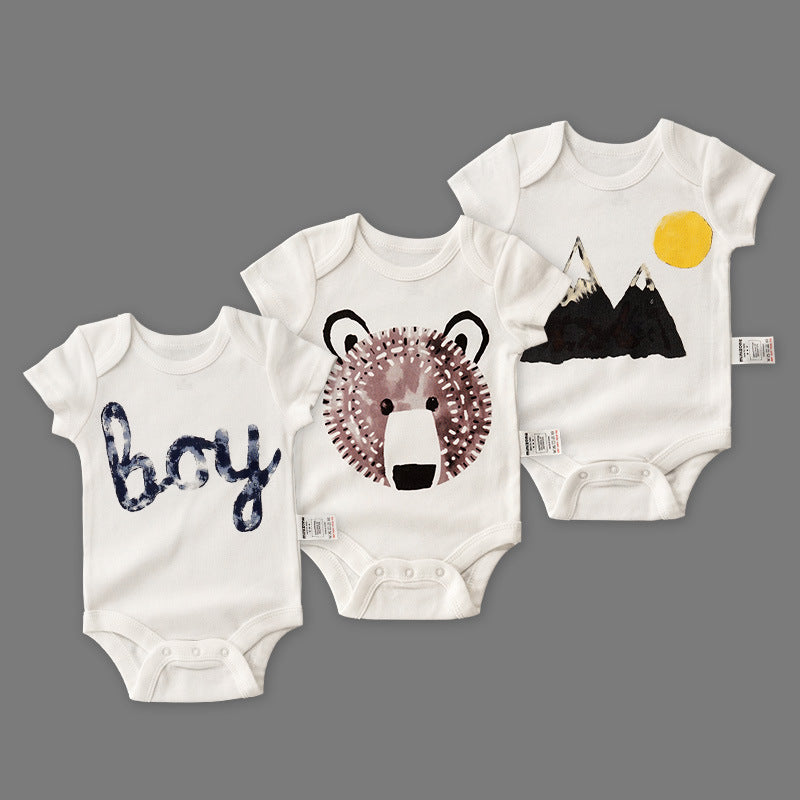3 Pack Cotton Short-Sleeved Baby Grow